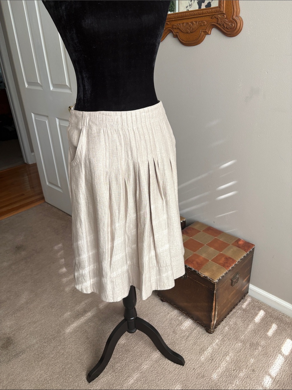 J. Jill Light Cream A-Line Pleated Midi Skirt